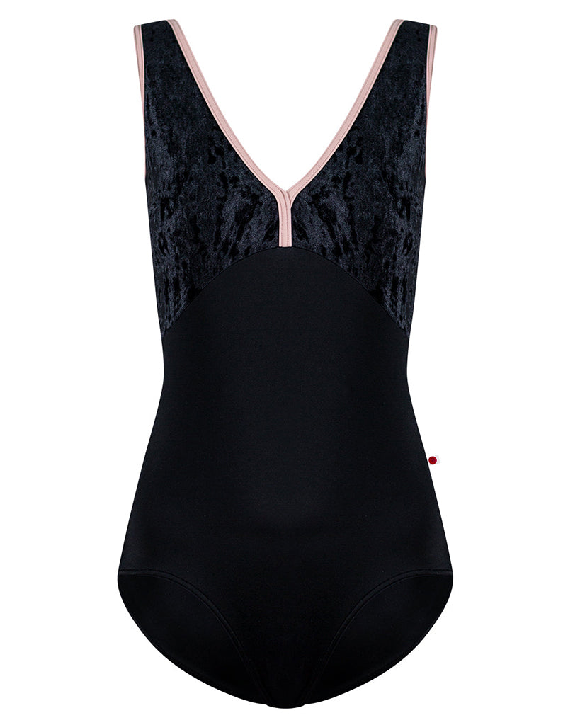 Yumiko Alicia Velvet Double V Front &amp; Back Sleeveless Leotard - Womens - Black / Petal