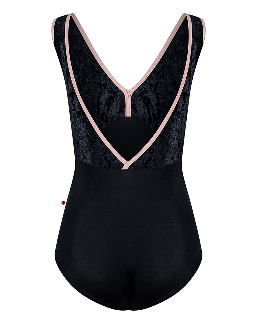 Yumiko Alicia Velvet Double V Front &amp; Back Sleeveless Leotard - Womens - Black / Petal