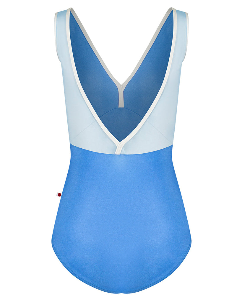 Yumiko Alicia with Mesh Double V Front & Back Sleeveless Leotard - Womens - Sky / Glacier / Antique
