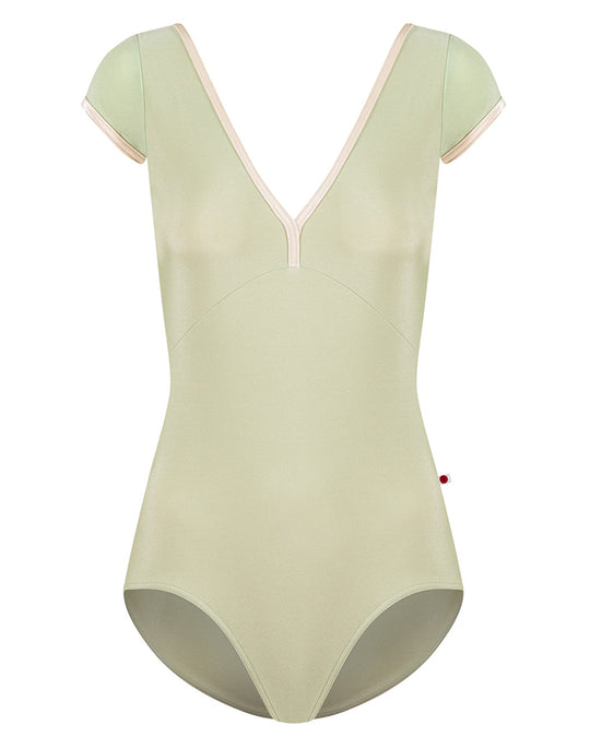 Yumiko Alicia with Velvet Trim Double V Front & Back Cap Sleeve Leotard - Womens - Ginko / Buttermilk