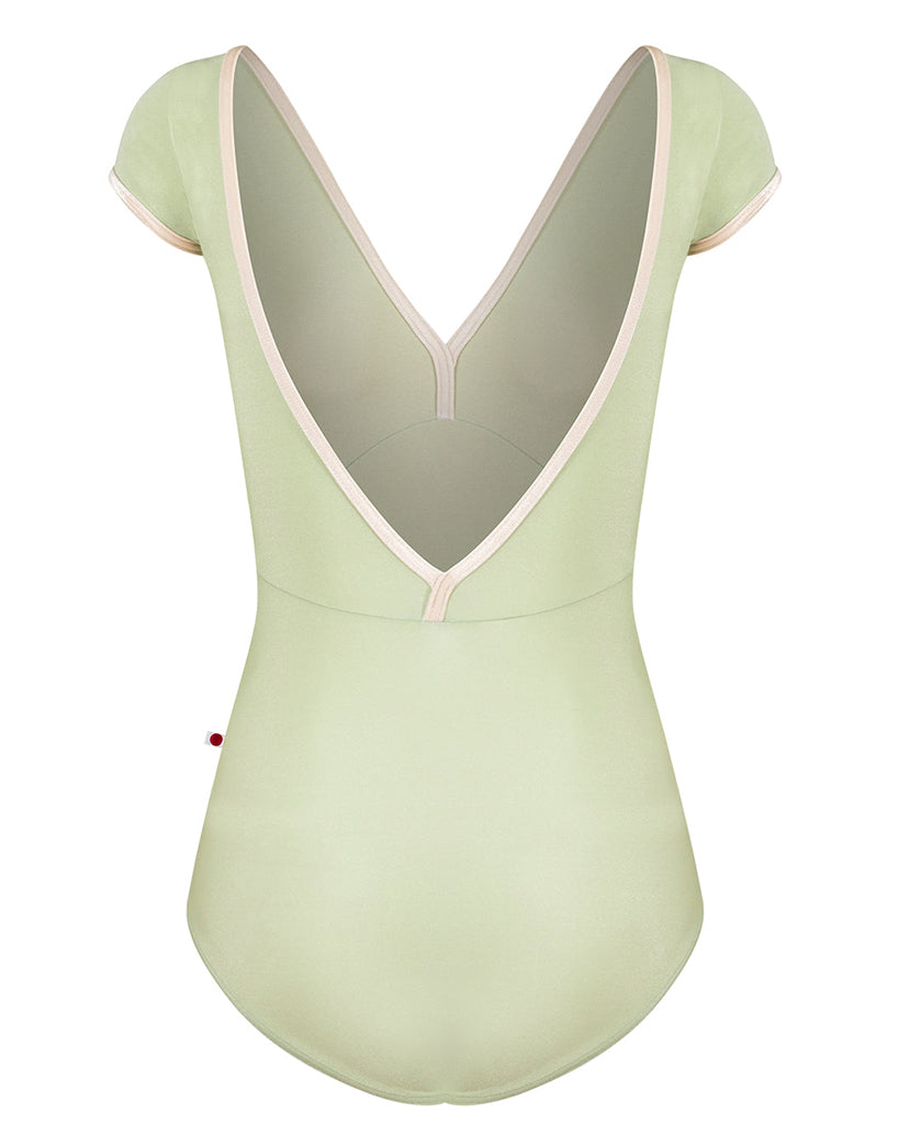Yumiko Alicia with Velvet Trim Double V Front & Back Cap Sleeve Leotard - Womens - Ginko / Buttermilk