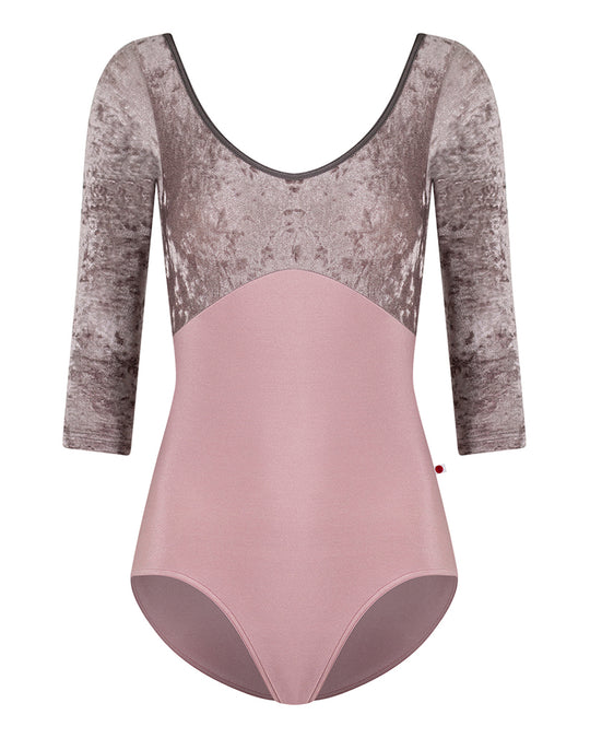 Yumiko Anna Duo Crushed Velvet Scoop Back 3/4 Sleeve Leotard - Womens - Magic / Phantom / Shadow