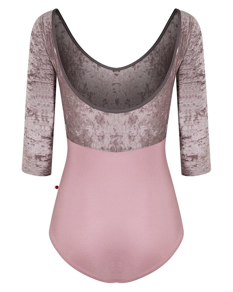 Yumiko Anna Duo Crushed Velvet Scoop Back 3/4 Sleeve Leotard - Womens - Magic / Phantom / Shadow