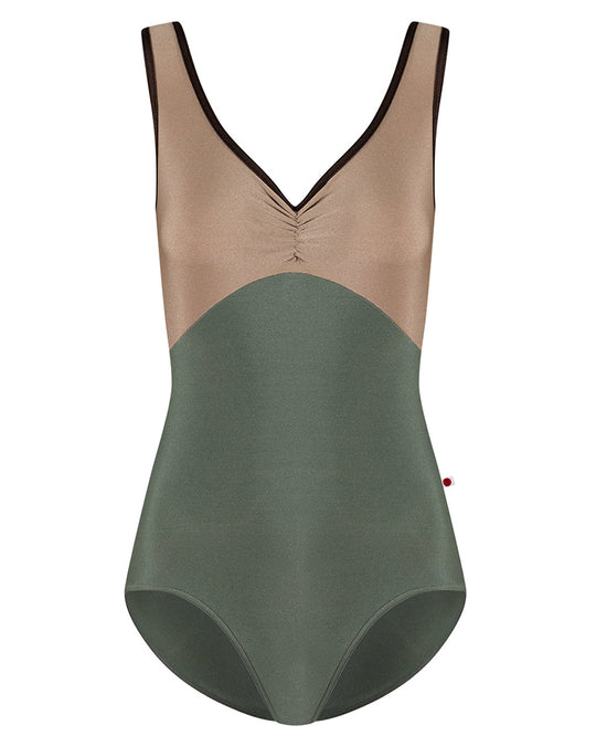 Yumiko Anna Duo Pinch Front and Scoop Back Tank Leotard - Womens - Sage / Toffee / Espresso