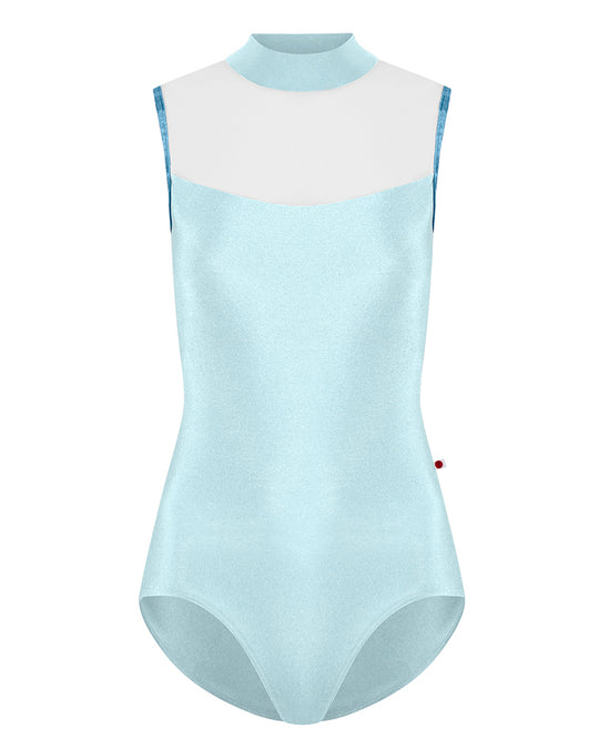 Yumiko Camila High Neck with Mesh and Crushed Velvet Trim Sleeveless Leotard - Womens - Mirror / White / Juniper