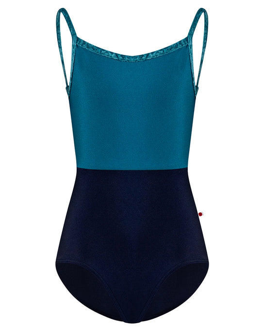 Yumiko Daniela Duo with Crushed Velvet Trim Cross Back Camisole Leotard - Girls - Dark Blue / Ottanio / Juniper