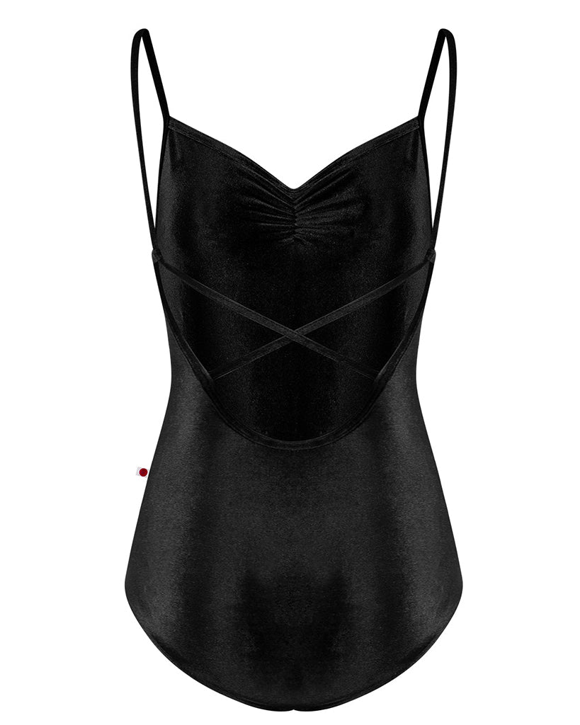 Yumiko Daniela in Velvet Pinch Front Cross Strap Camisole Leotard - Womens - Black