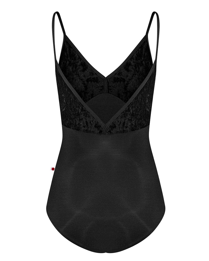 Yumiko Daria with Crushed Velvet V-Front & Back Camisole Leotard - Womens - Black