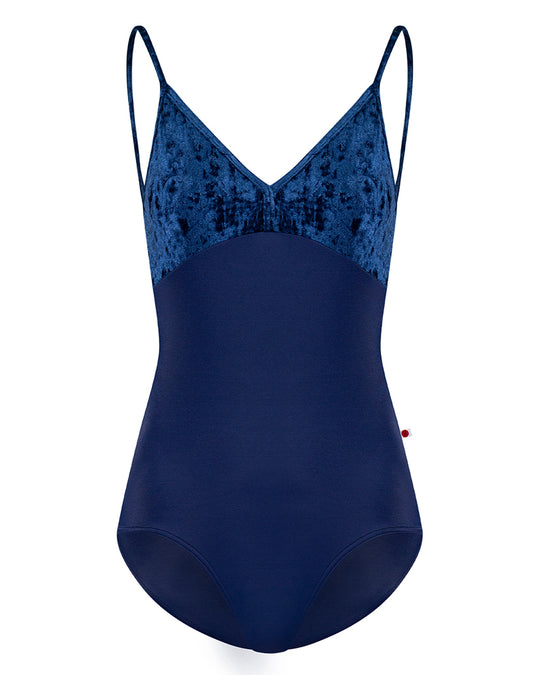 Yumiko Daria with Crushed Velvet V-Front & Back Camisole Leotard - Womens - Cosmo / Dark Blue