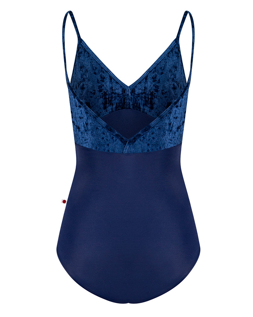Yumiko Daria with Crushed Velvet V-Front &amp; Back Camisole Leotard - Womens - Cosmo / Dark Blue