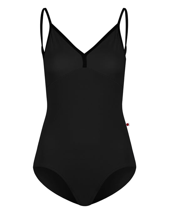 Yumiko Daria with Velvet Trim V-Front & Back Camisole Leotard - Womens - Black