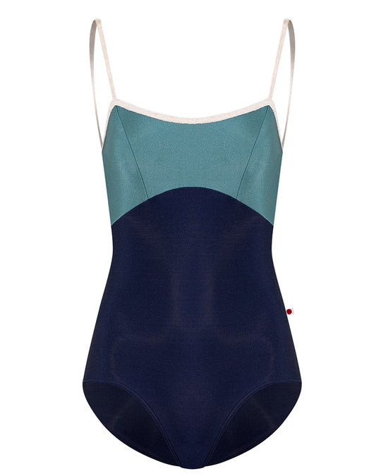 Yumiko Denise with Crushed Velvet Trim Princess Seamed Camisole Leotard - Womens - Dark Blue / Frost / Misty Rose