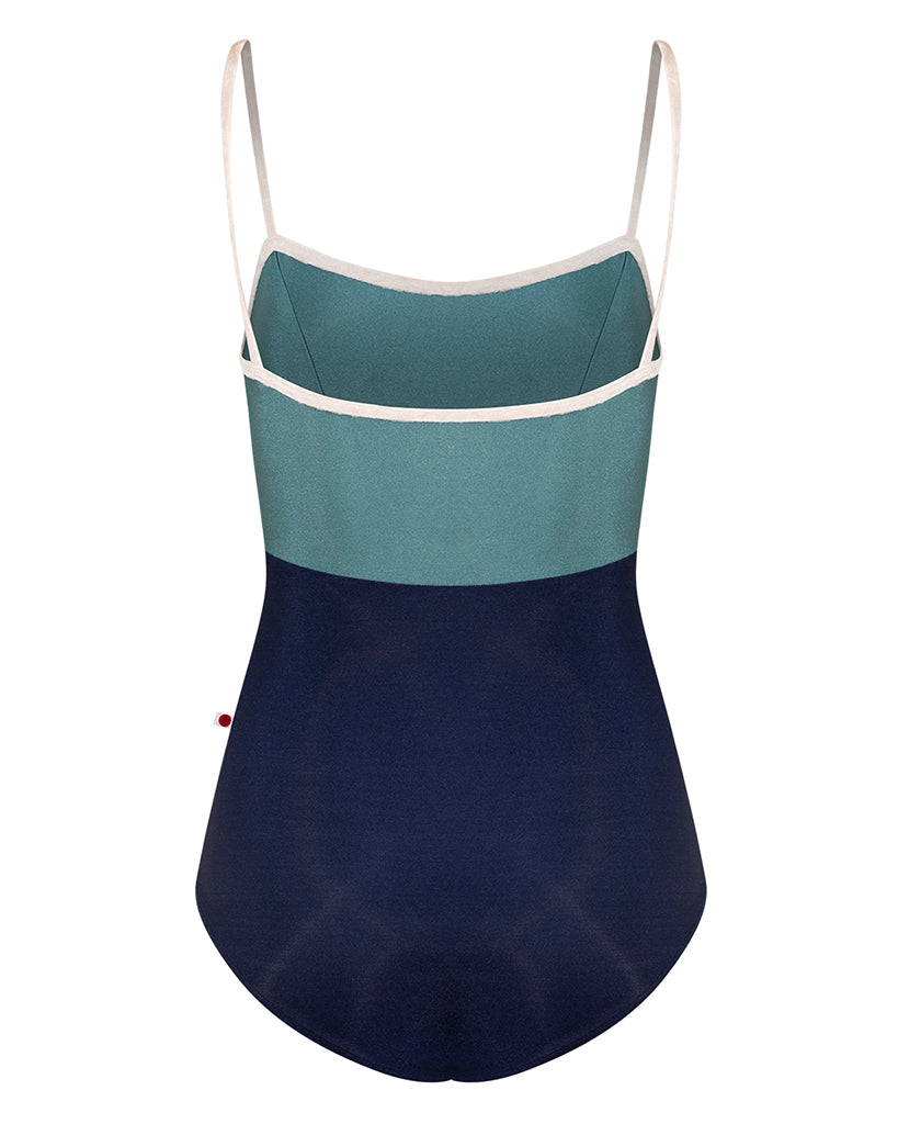 Yumiko Denise with Crushed Velvet Trim Princess Seamed Camisole Leotard - Womens - Dark Blue / Frost / Misty Rose