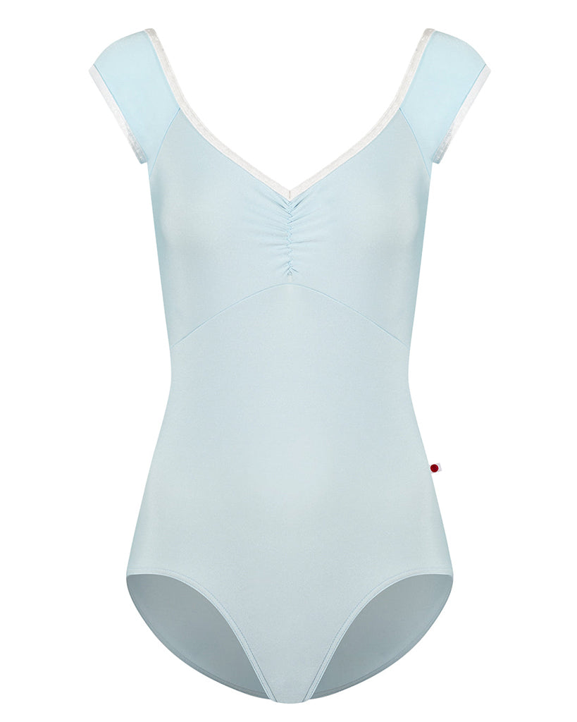 Yumiko Elli with Crushed Velvet Trim V Neck Pinch Front Cap Sleeve Leotard - Womens - Mirror / White