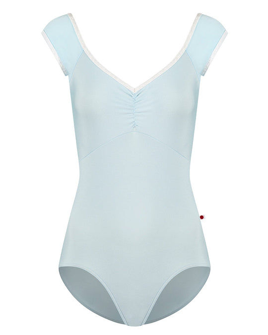 Yumiko Elli with Crushed Velvet Trim V Neck Pinch Front Cap Sleeve Leotard - Womens - Mirror / White