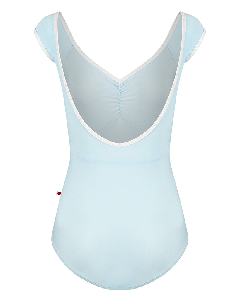 Yumiko Elli with Crushed Velvet Trim V Neck Pinch Front Cap Sleeve Leotard - Womens - Mirror / White
