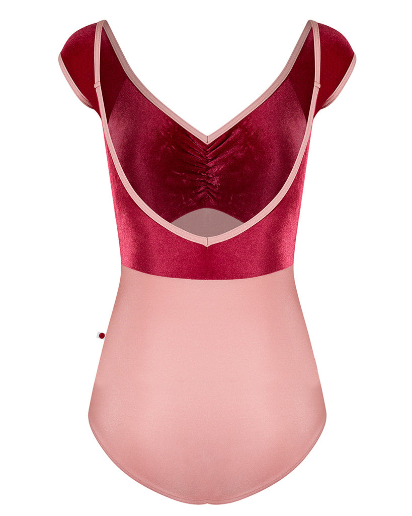 Yumiko Eli with Velvet V Neck Pinch Front Cap Sleeve Leotard - Womens - Antique Rose / Cerise