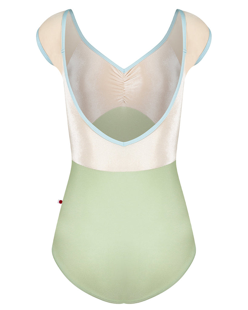 Yumiko Eli with Velvet V Neck Pinch Front Cap Sleeve Leotard - Womens - Ginko / Buttermilk / Mirror