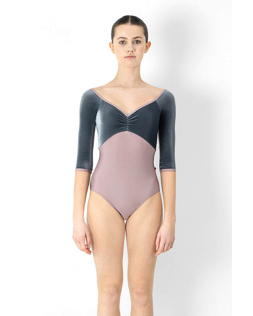 Yumiko Elli Pinch Front High Cut Half Sleeve Leotard - Womens - Magic / Steel