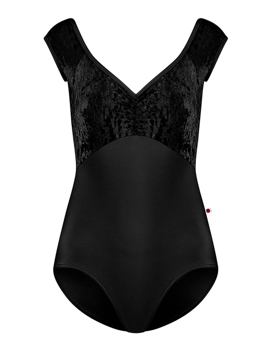 Yumiko Elli Pinch Front with Crushed Velvet Cap Sleeve Leotard - Womens - Black