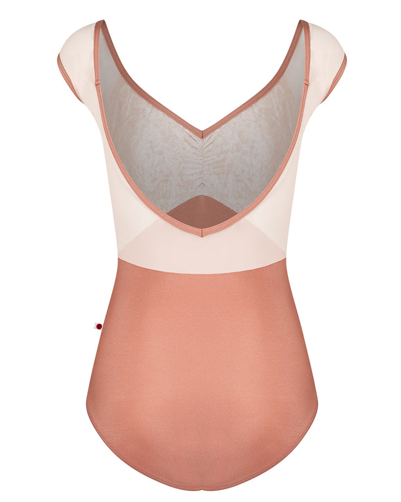 Yumiko Elli Pinch Front with Crushed Velvet and Mesh Cap Sleeve Leotard - Womens - Rosewood / Misty Rose / Blush