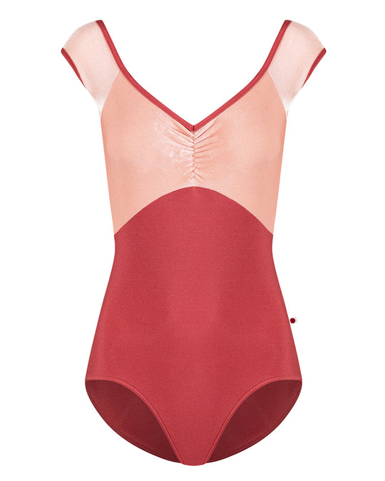 Yumiko Elli Pinch Front with Velvet Cap Sleeve Leotard - Womens - Fox / Blush