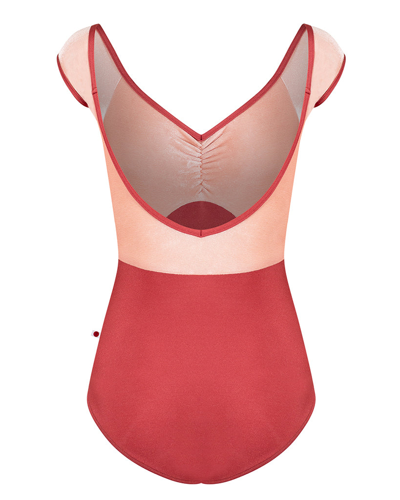Yumiko Elli Pinch Front with Velvet Cap Sleeve Leotard - Womens - Fox / Blush