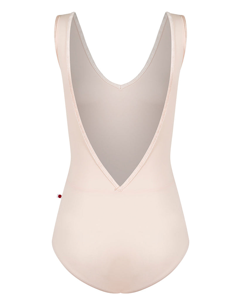 Yumiko Gina with Crushed Velvet Trim and Mesh Open V Back Sleeveless Leotard - Womens - Misty Rose