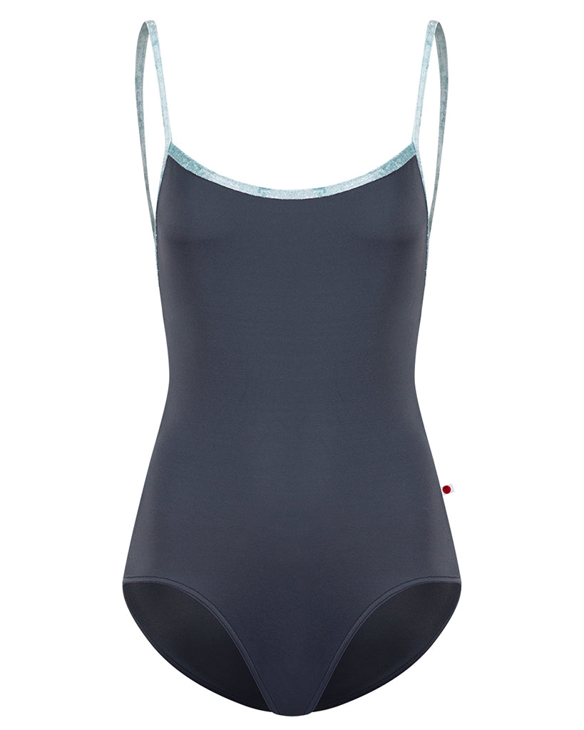 Yumiko Heather with Crushed Velvet Trim Horizontal Cross Back Strap Camisole Leotard - Womens - Titanium / Ice