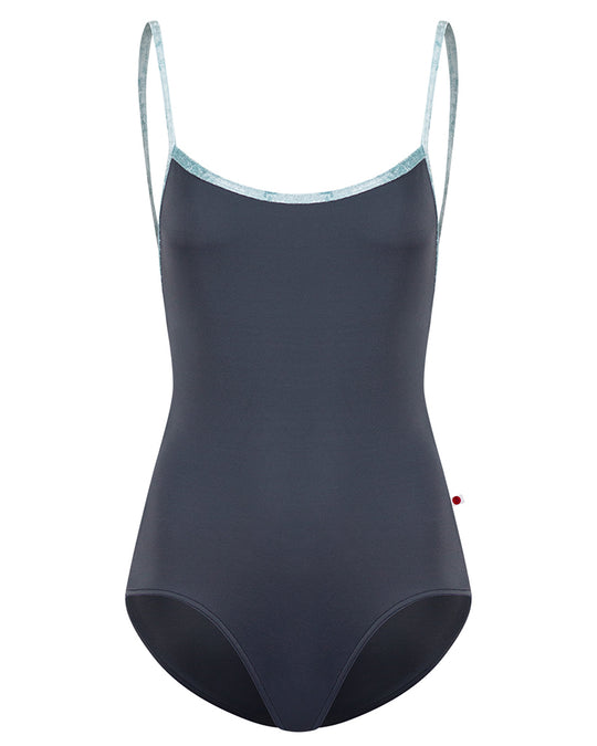 Yumiko Heather with Crushed Velvet Trim Horizontal Cross Back Strap Camisole Leotard - Womens - Titanium / Ice