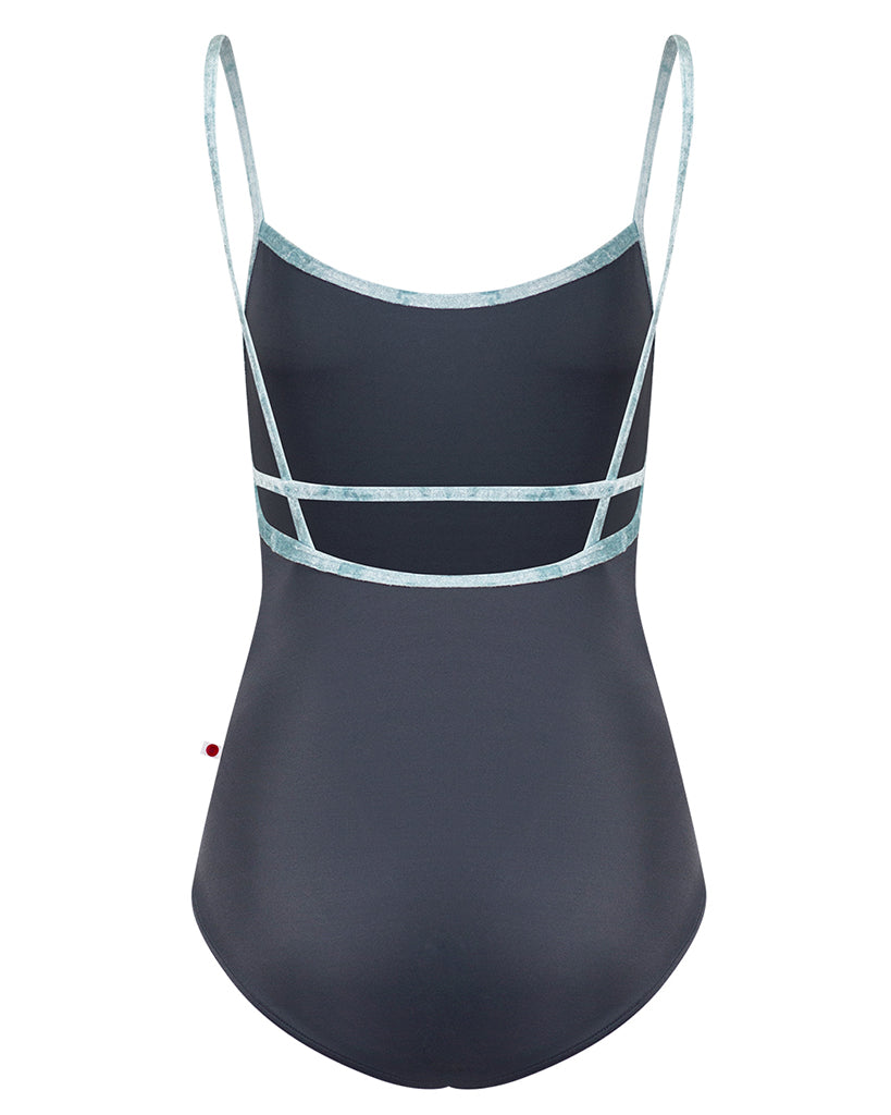 Yumiko Heather with Crushed Velvet Trim Horizontal Cross Back Strap Camisole Leotard - Womens - Titanium / Ice