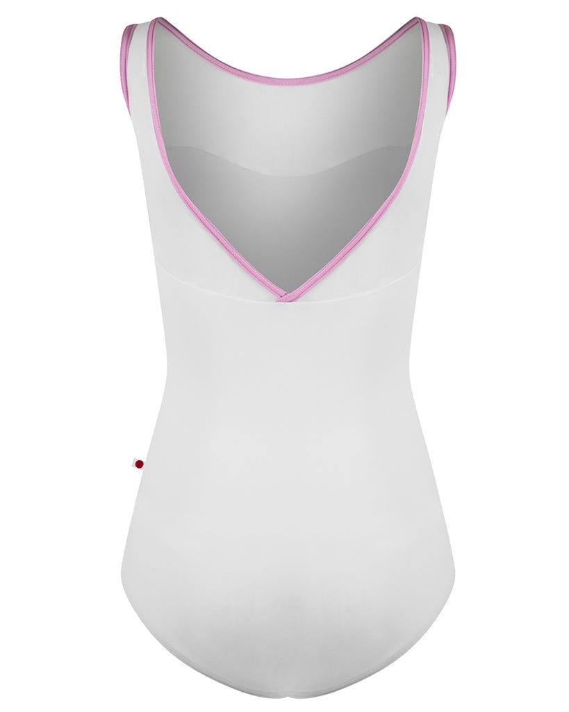 Yumiko Jane with Mesh High Schoop Neck V-Back Sleeveless Leotard - Womens - White / Confetti