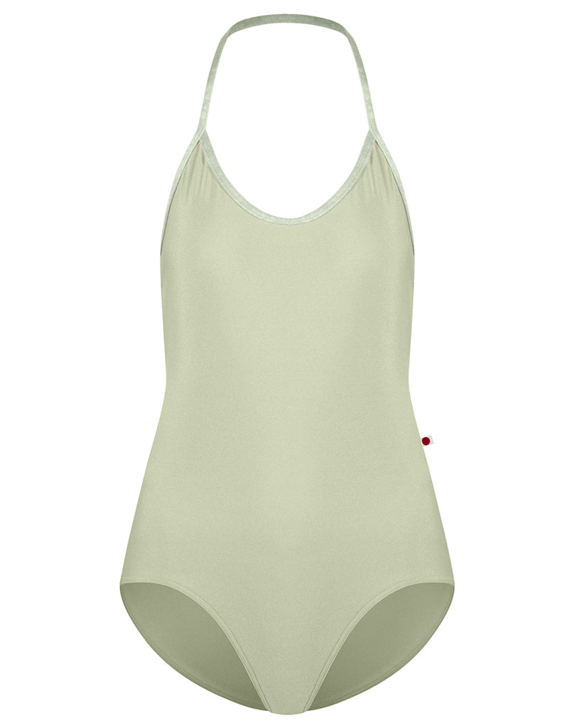 Yumiko Kate with Crushed Velvet Trim Halter Tie Back High Cut Leotard - Womens - Ginko / Pistachio