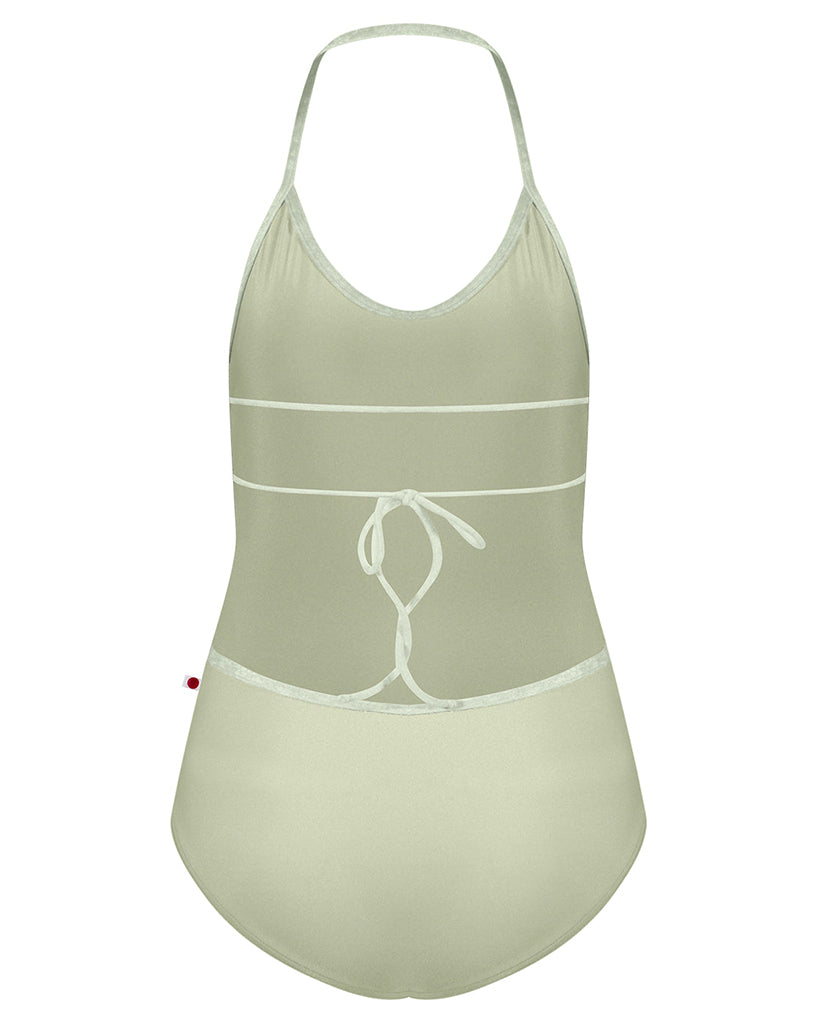 Yumiko Kate with Crushed Velvet Trim Halter Tie Back High Cut Leotard - Womens - Ginko / Pistachio