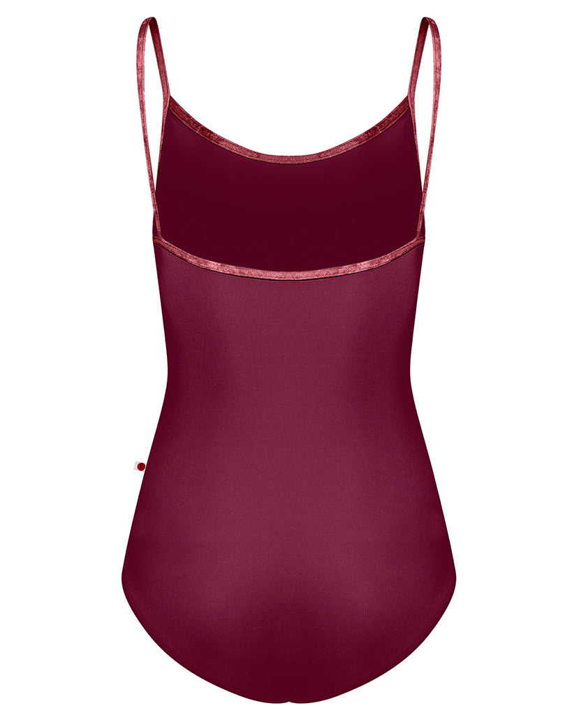 Yumiko Kathy Mesh Overlay with Crushed Velvet Trim Camisole Leotard - Womens - Burgundy / Rose / Garnet