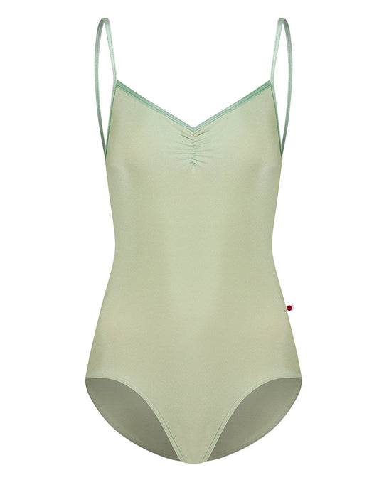Yumiko Kiki with Velvet Trim Pinch Front Cut Out Back Camisole Leotard - Womens - Ginko / Meadow