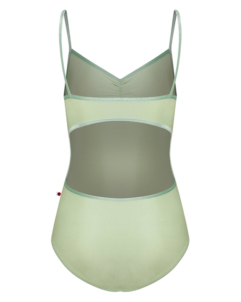 Yumiko Kiki with Velvet Trim Pinch Front Cut Out Back Camisole Leotard - Womens - Ginko / Meadow