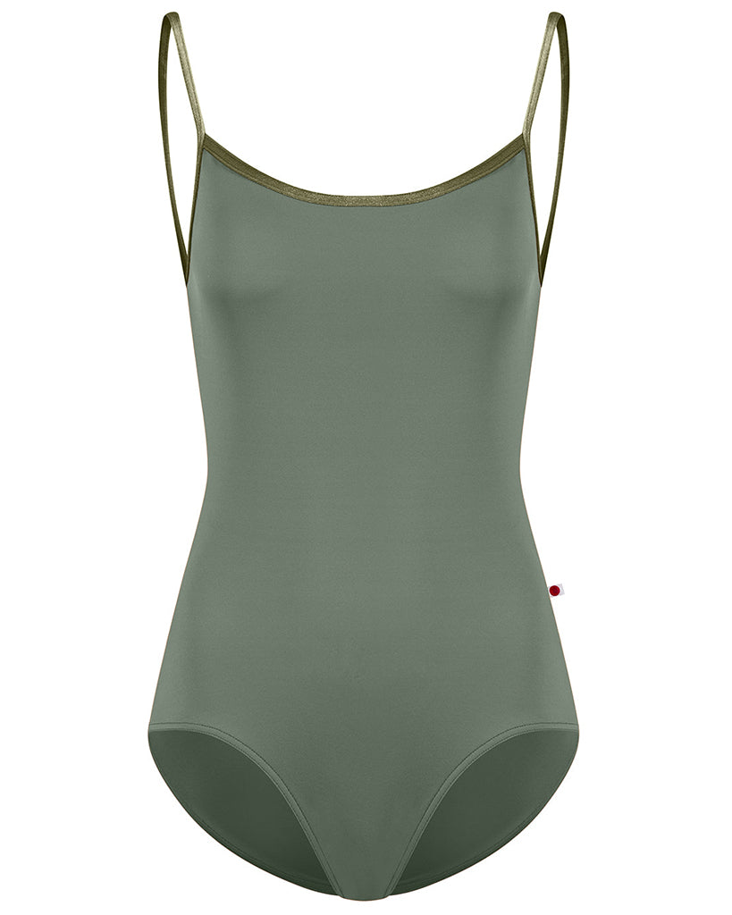 Yumiko Kiki with Velvet Trim Pinch Front Cut Out Back Camisole Leotard - Womens - Sage / Safari