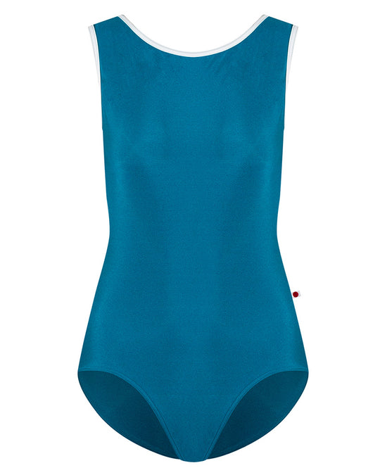 Yumiko Larissa High Scoop Neck Open Back High Cut Sleeveless Leotard - Womens - Ottanio / White