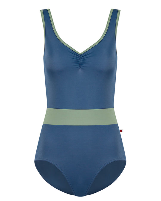 Yumiko Lucy Pinch Front Colour Block Waistband Tank Leotard - Womens - Storm / Sage