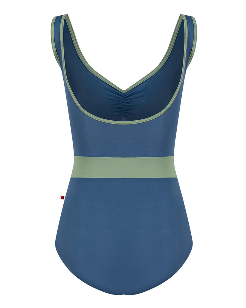 Yumiko Lucy Pinch Front Colour Block Waistband Tank Leotard - Womens - Storm / Sage