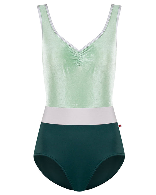 Yumiko Lucy Velvet Pinch Front Tank Leotard - Womens - Kale / Meadow / Silver