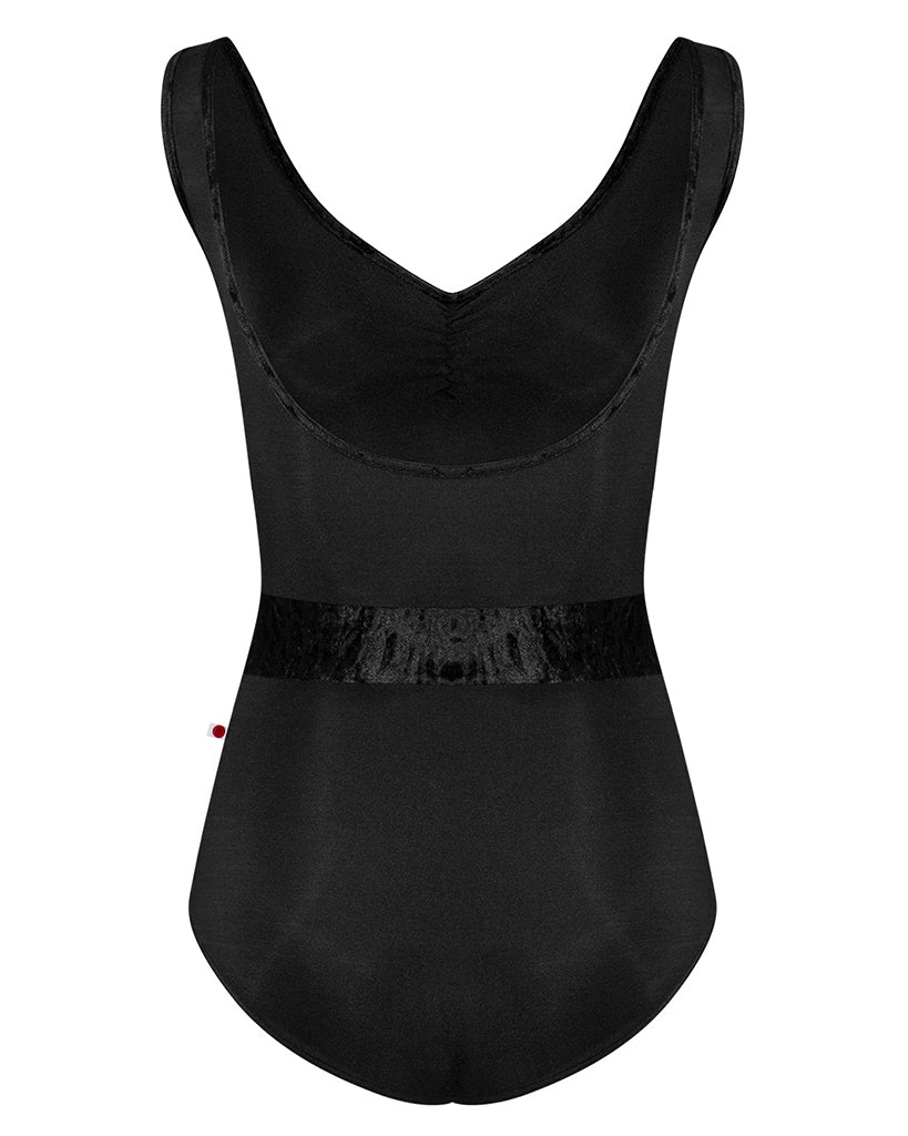 Yumiko Lucy with Crushed Velvet Trim & Waistband Pinch Front Tank Leotard - Womens - Black