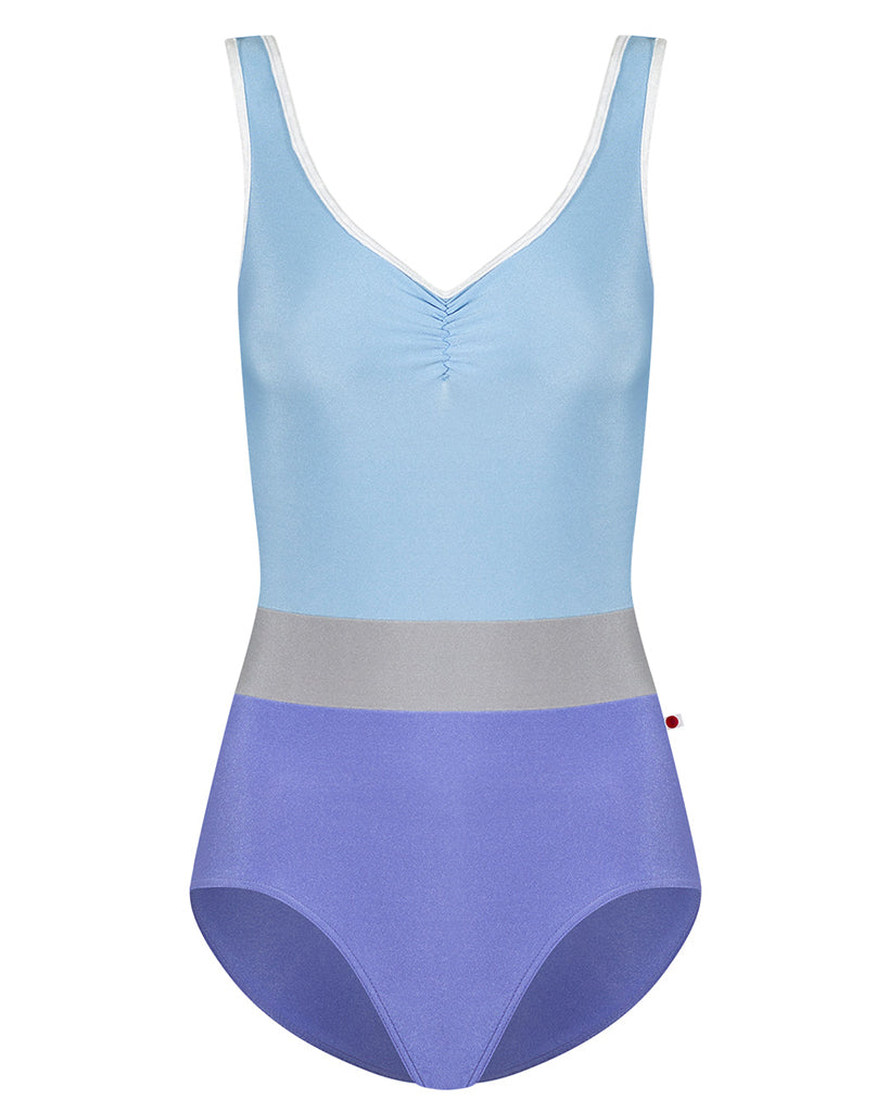 Yumiko Lucy with Crushed Velvet Trim & Waistband Pinch Front Tank Leotard - Womens - Lavender / Moontide / Sterling / White