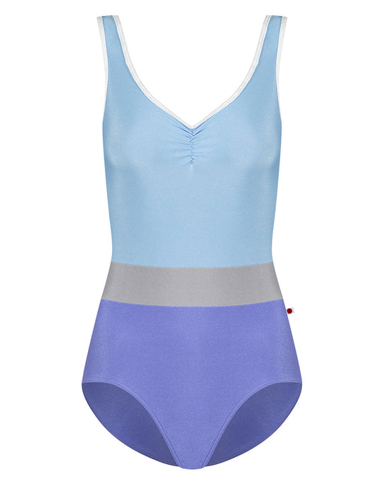 Yumiko Lucy with Crushed Velvet Trim & Waistband Pinch Front Tank Leotard - Womens - Lavender / Moontide / Sterling / White