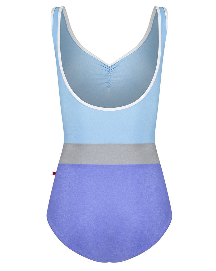 Yumiko Lucy with Crushed Velvet Trim & Waistband Pinch Front Tank Leotard - Womens - Lavender / Moontide / Sterling / White