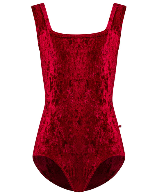 Yumiko Marieke Crushed Velvet Square Neck and Back Tank Leotard - Girls - Dark Red