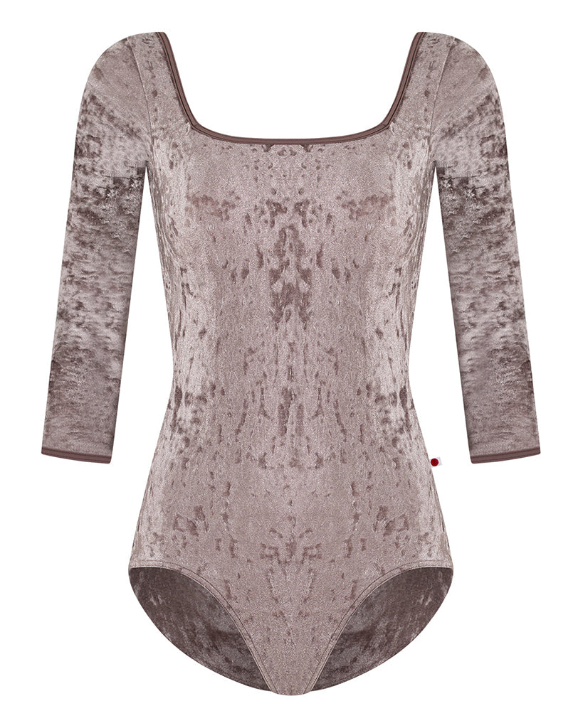 Yumiko Marieke in Crushed Velvet Square Neck 3/4 Sleeve Leotard - Womens - Phantom