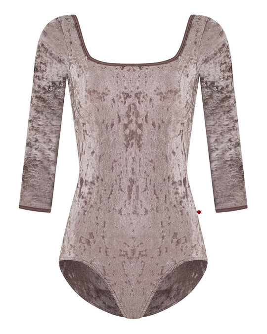 Yumiko Marieke in Crushed Velvet Square Neck 3/4 Sleeve Leotard - Womens - Phantom