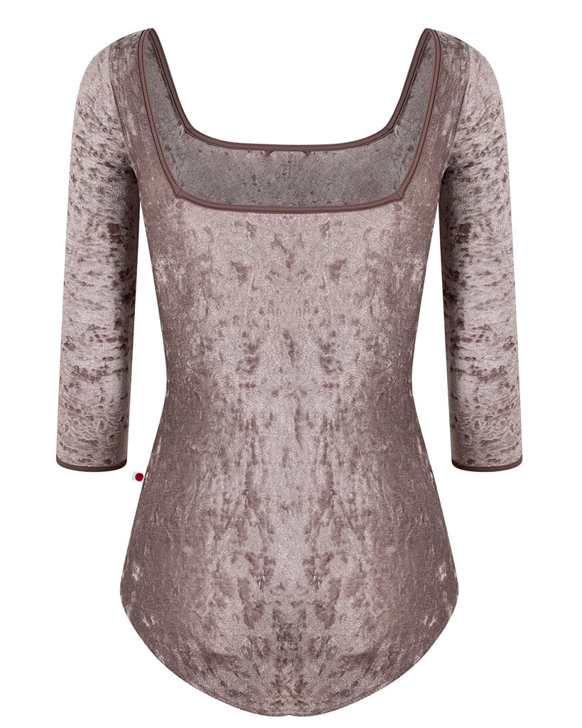 Yumiko Marieke in Crushed Velvet Square Neck 3/4 Sleeve Leotard - Womens - Phantom